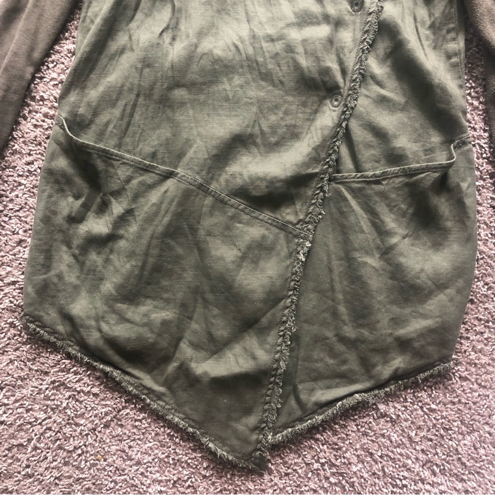 Free People Asymmetrical Snap Button Hoodie Olive Green Linen Blend S Top - Picture 5 of 10